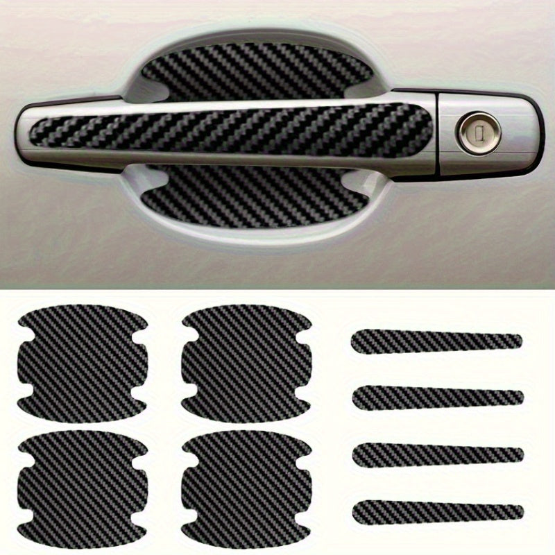 8 Pcs Carbon Fiber Car Door Handle Protectors Scratch Resistant Covers Universal Fit Black