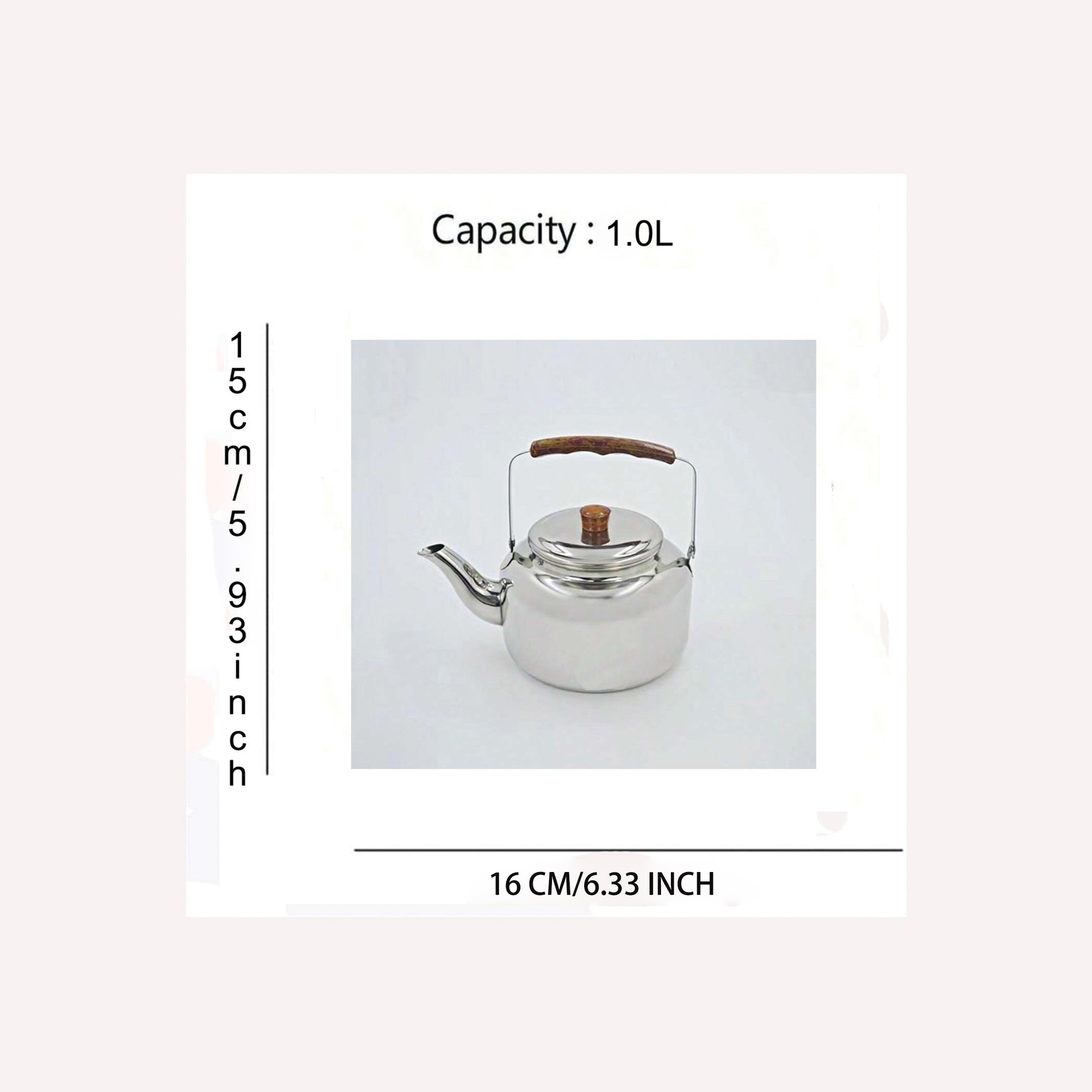 Thickened Stainless Steel Water Kettle with Wood Grain Handle for Indoor and Outdoor Use