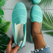 Pink Women's Breathable Knit Flat Shoes Slip-On with Round Toe