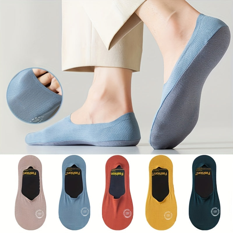 Men's Summer Breathable Mesh Boat Socks Pack of 5 Non-Slip Casual Sports Nylon Spandex