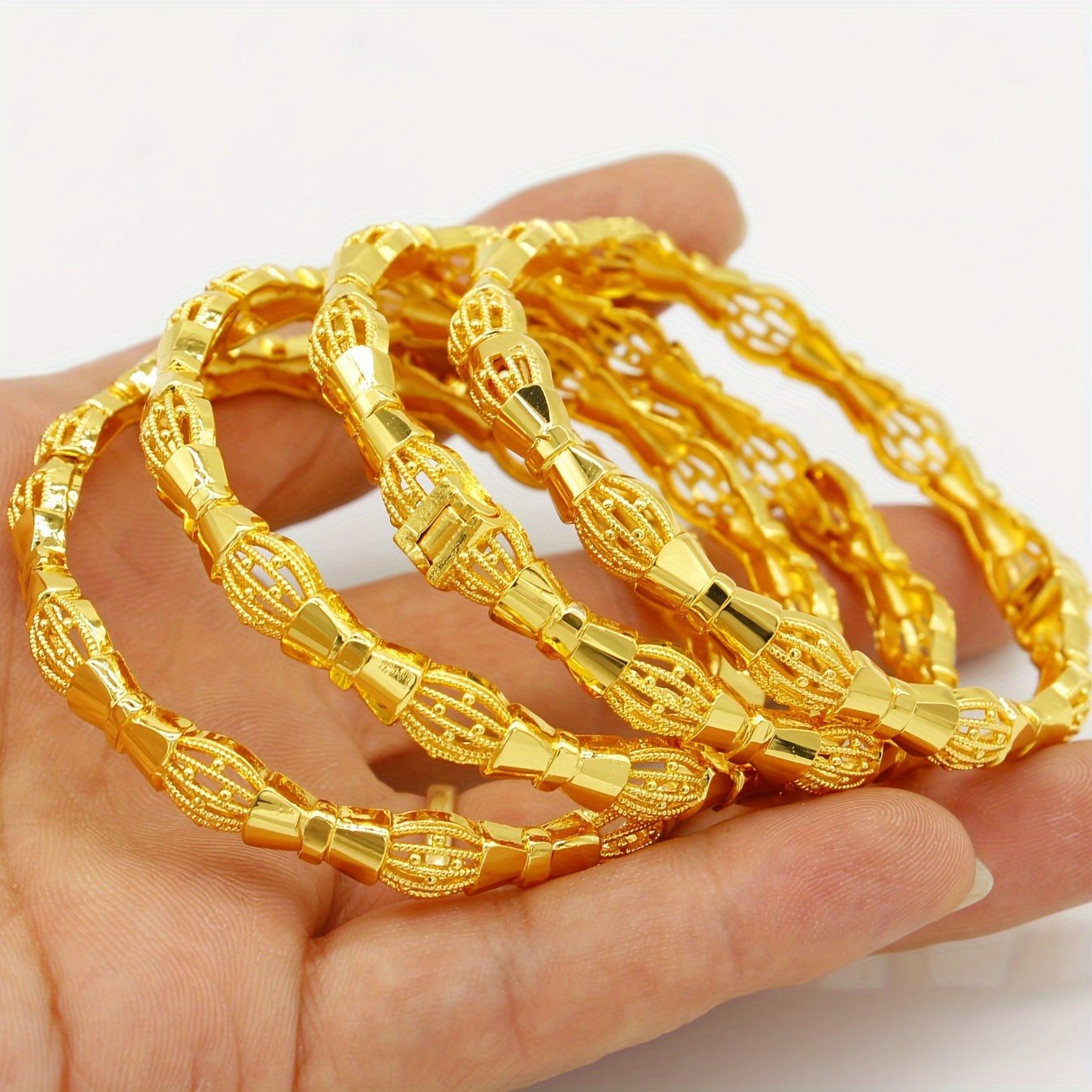 Women’s Gold Plated Copper Jewelry Set with Bangles for Weddings and Parties