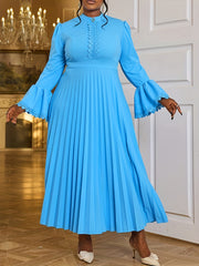 Women's Polyester Peplum Ruffle Neck Long Sleeve Dress for Party Celebration