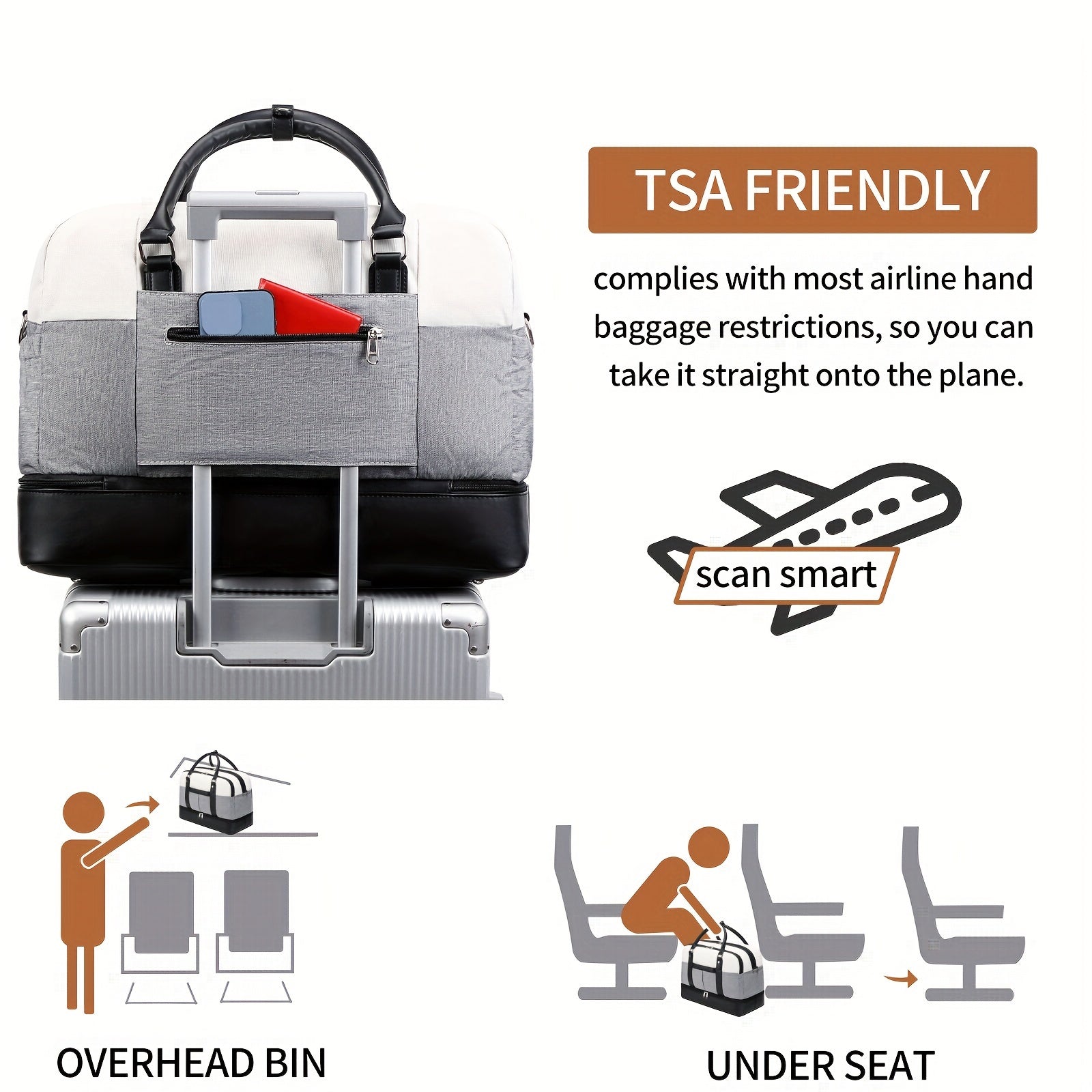 White Canvas Travel Bag with Detachable Strap for Daily Use