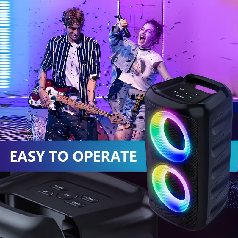 Wireless Speaker with Subwoofer Dual 10W RGB Lights FM Radio TF Card USB Battery Black