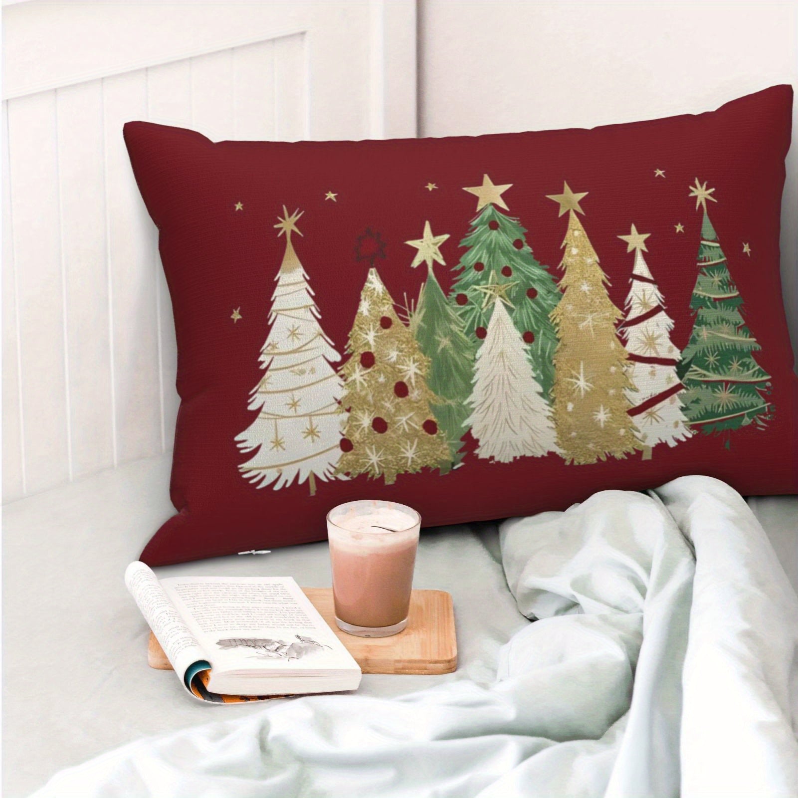 Christmas Decorative Pillow Cover with Christmas Tree Design for Living Room and Bedroom