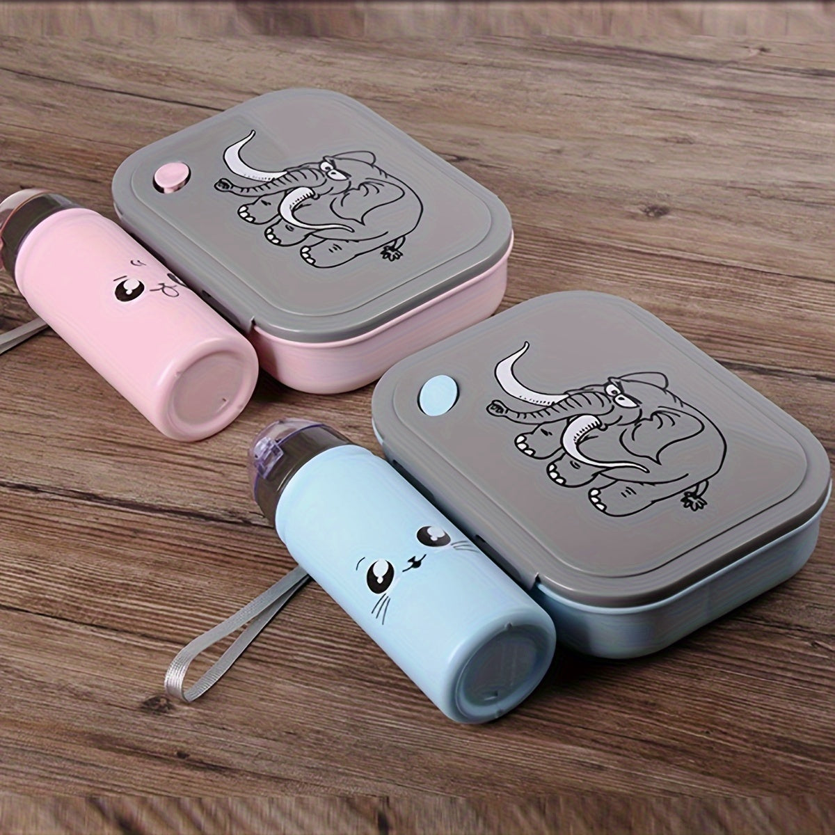 Elephant Theme Portable Bento Lunch Box Set With 400ml Water Bottle And Spoon