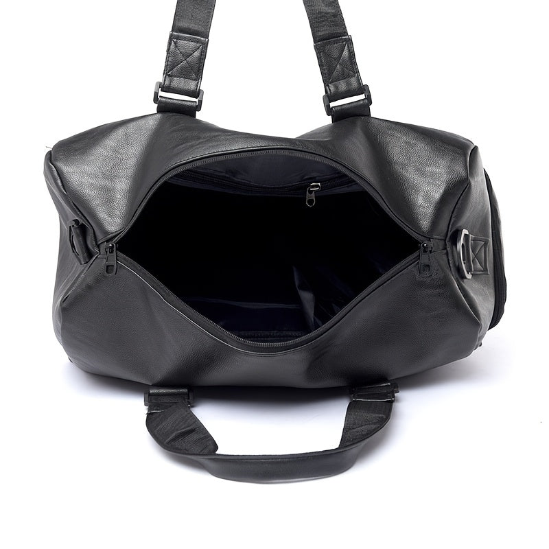 Men's Vintage Black Duffel Bag with Telescopic Handle and Large Capacity