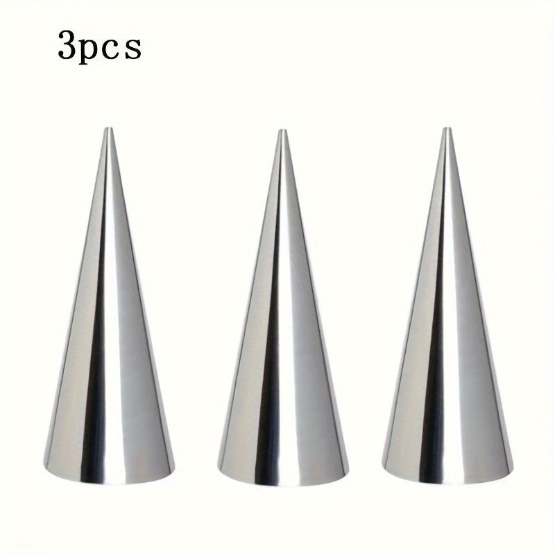 Set of 3 Stainless Steel Cone Pastry Molds for Croissants and Spiral Breads