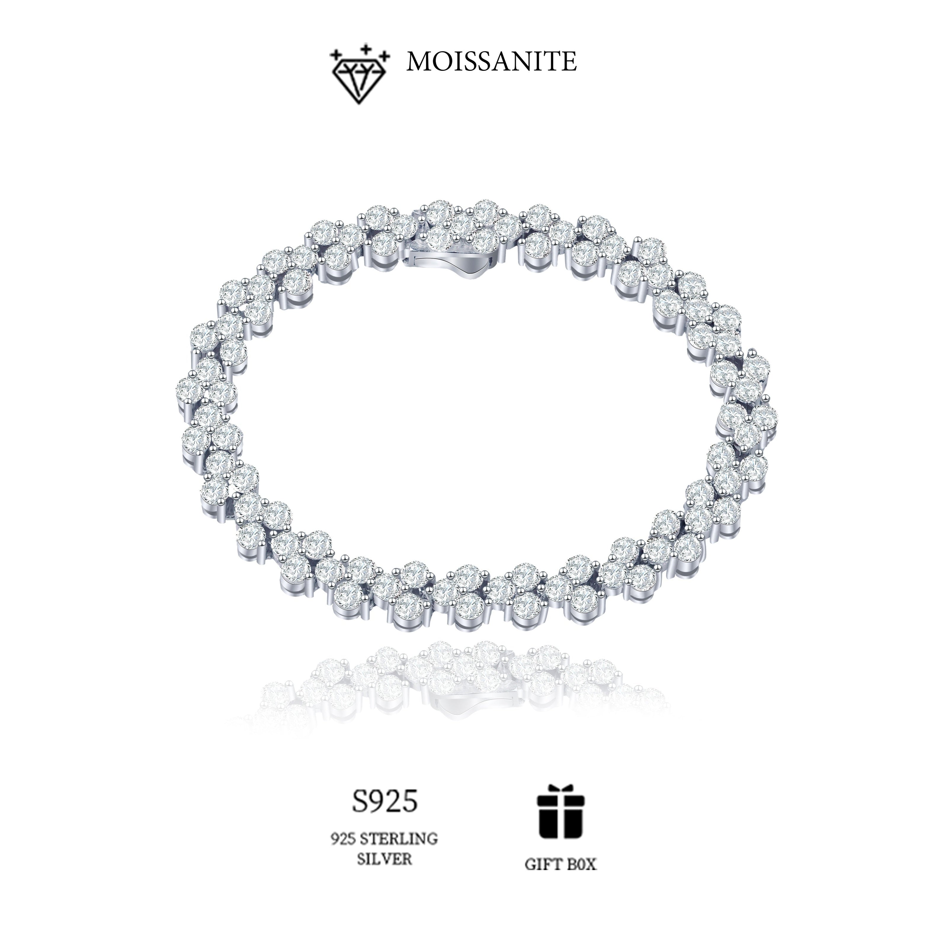 Sterling Silver Moissanite Starry Cluster Bracelet 0.1ct Engagement Wedding Jewelry