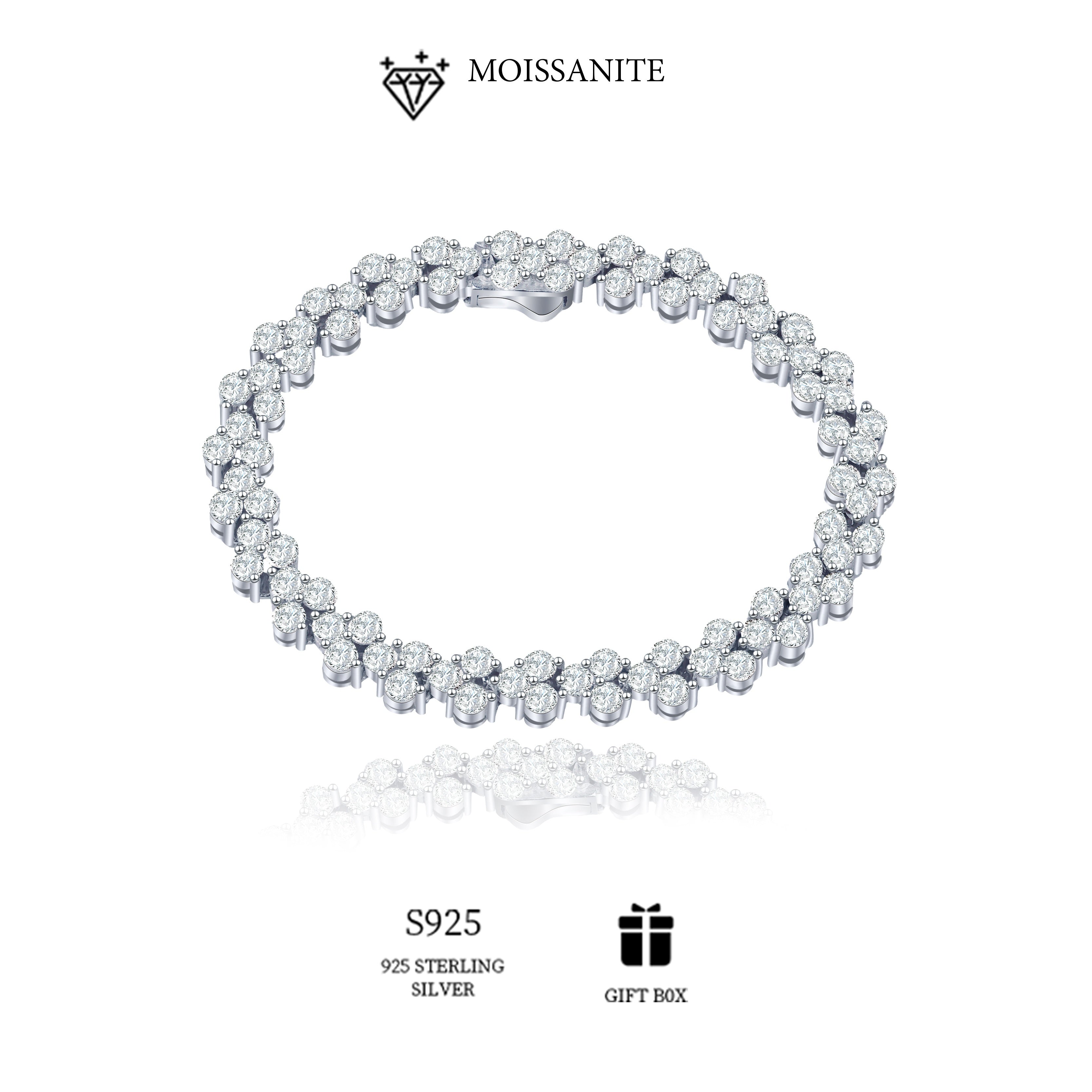 Sterling Silver Moissanite Starry Cluster Bracelet 0.1ct Engagement Wedding Jewelry