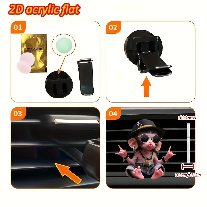 Cute Hip-Hop Monkey Car Vent Clip Freshener with Fragrance Pads