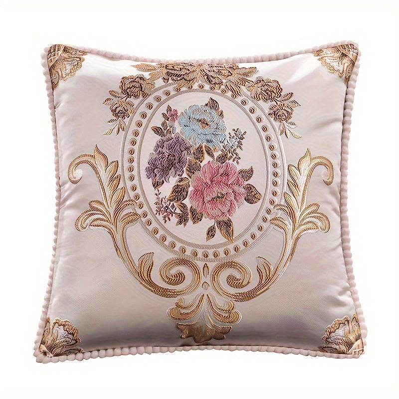 Embroidery Rose Floral Jacquard Square Throw Pillow Cover Single-Sided Home Decor