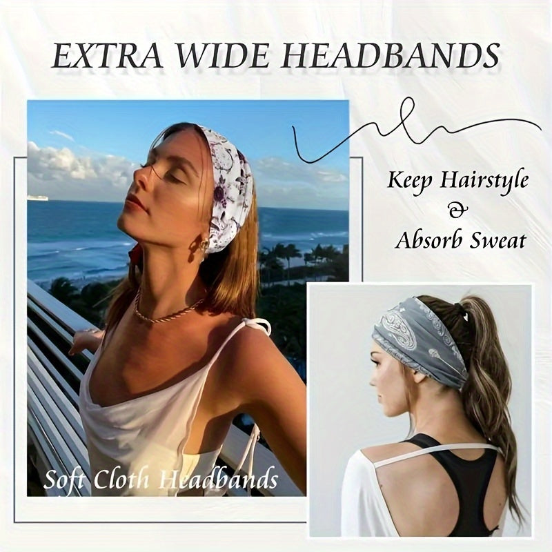 Women’s Boho Polyester Knit Crochet Headband for Yoga Running and Sports