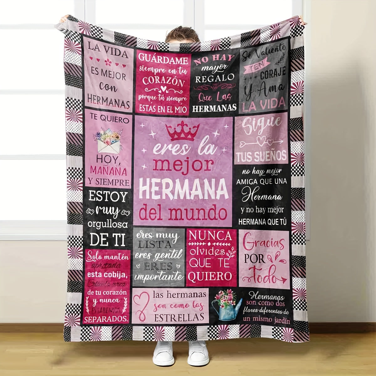 Plaid Flannel Throw Blanket with Spanish Phrases and Mixed Colors for All Seasons