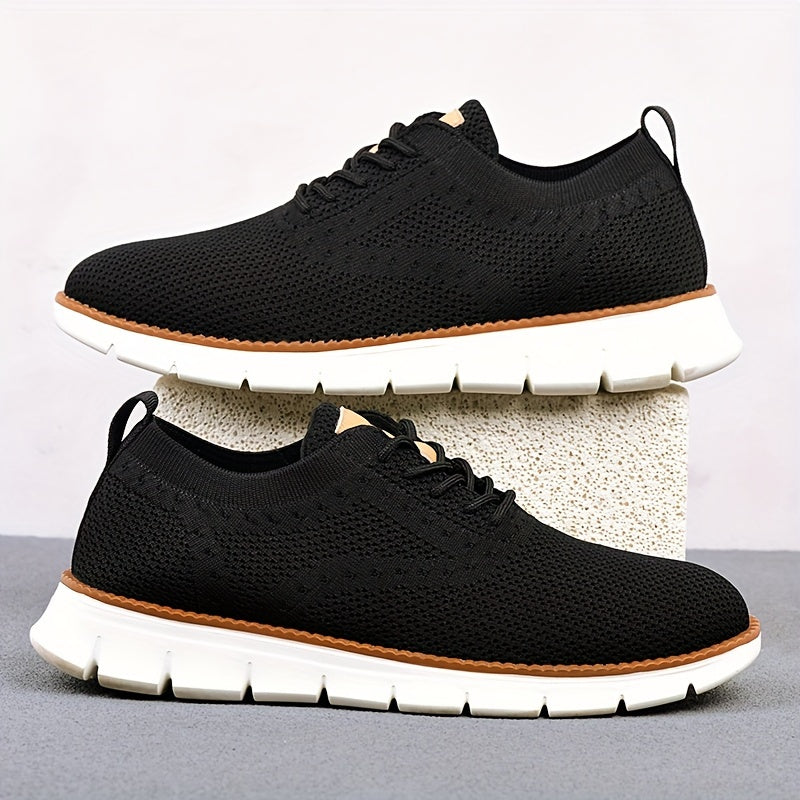 Men's Breathable Knit Business Casual Shoes Beige Brown Leather Upper EVA Sole Round Toe All-Season