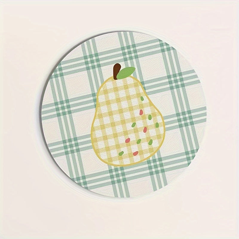 Round Pear Design Rug Pad Water-Resistant Washable Low Pile Kitchen Mat