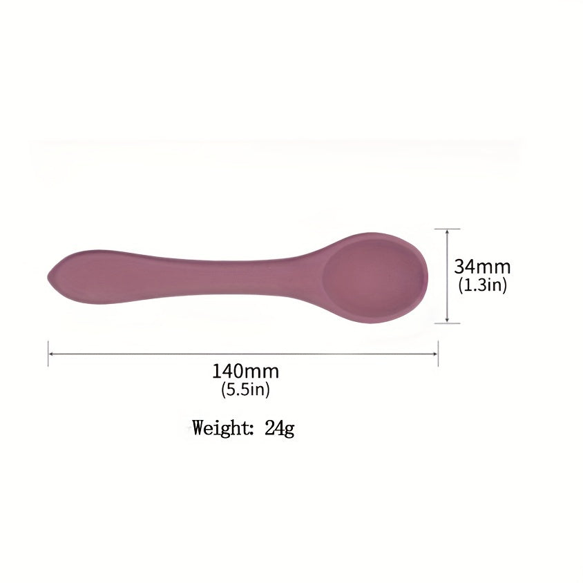 Детский набор столовых приборов с силиконовой вилкой и ложкой, идеален для кормления младенцев.