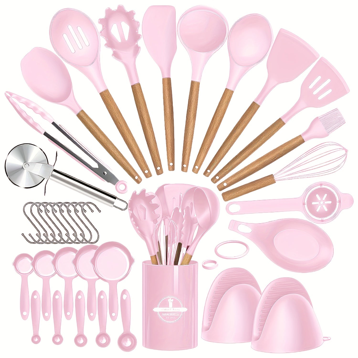 36-Piece Silicone Kitchen Utensil Set with Wooden Handles, Heat-Resistant Non-Stick Tools