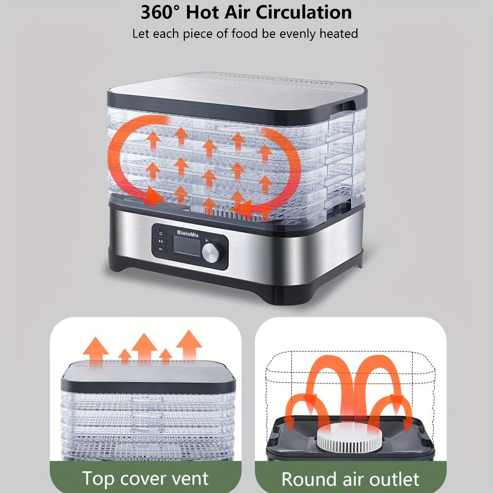 Deshidratador de alimentos con 5 bandejas, pantalla LED, temporizador digital, control de temperatura, enchufe EU