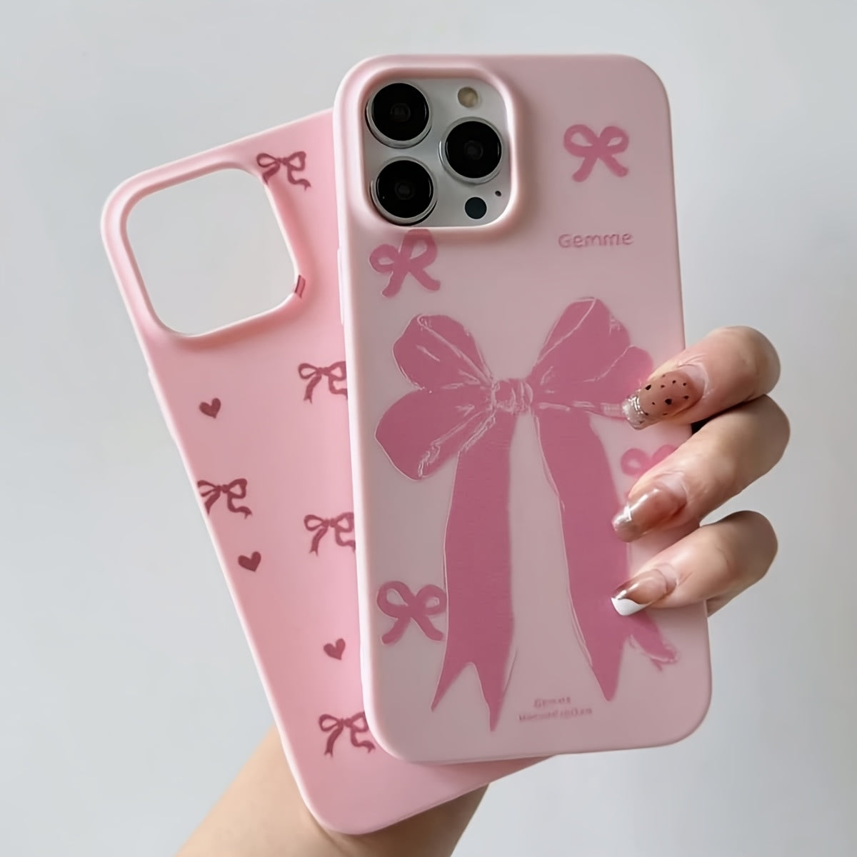 Two Transparent TPU Phone Cases with Light Pink Bow Patterns for iPhone 7 to 15 Pro Max