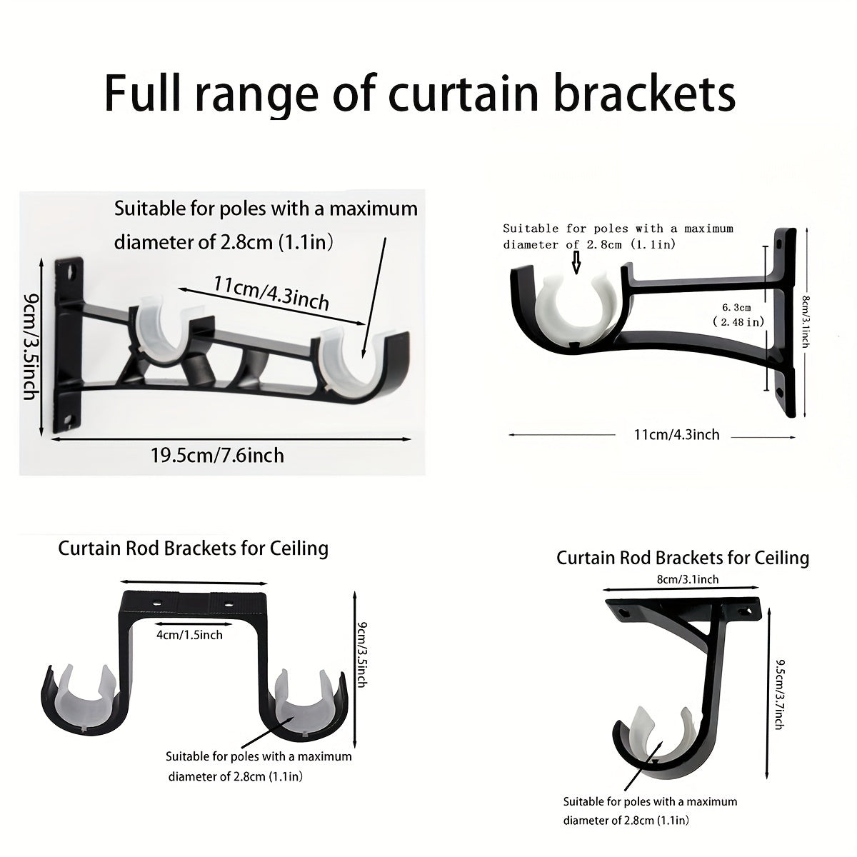 Two Pieces Metal Curtain Rod Brackets Thickening Shower Curtain Mounting Hardware
