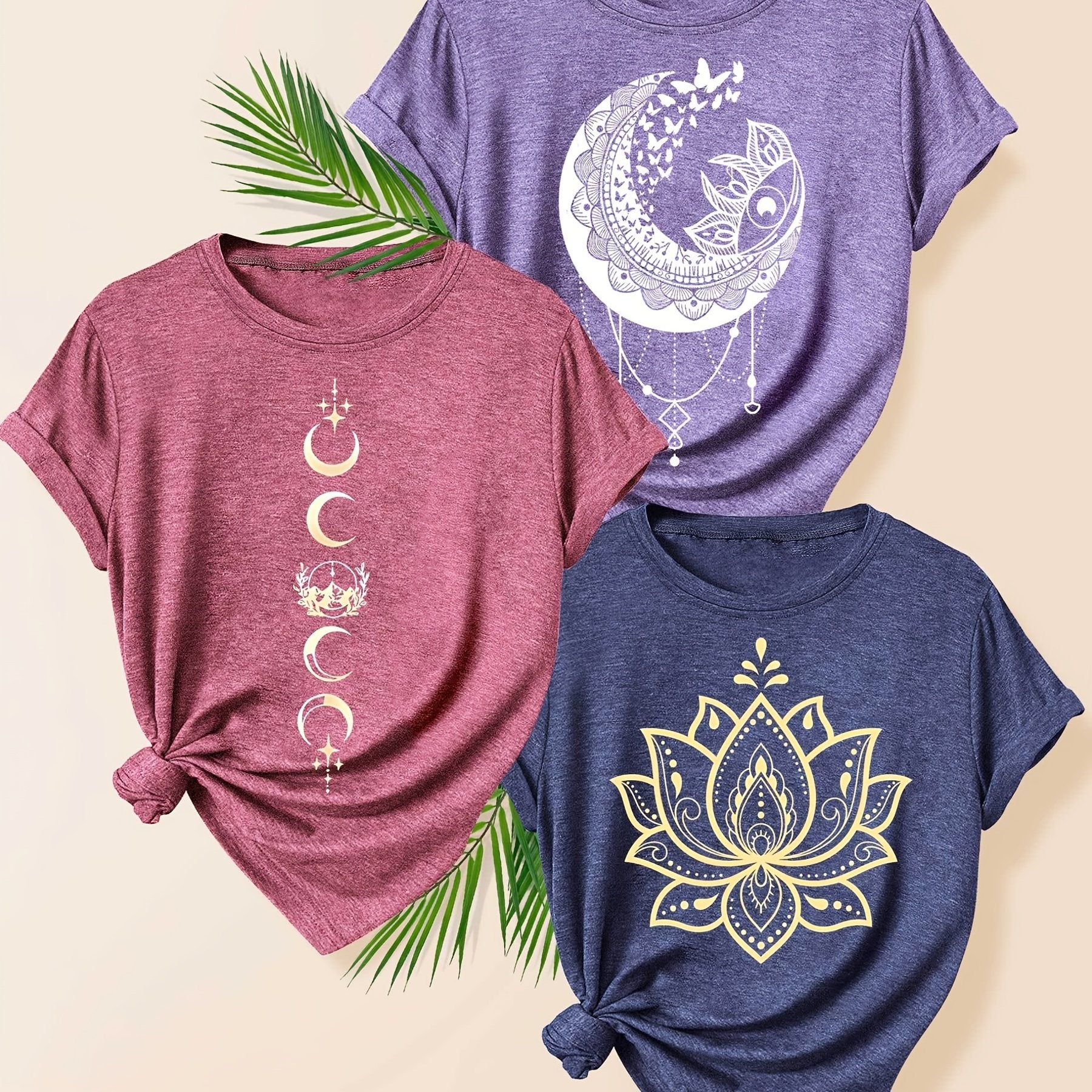Women's Casual Sun, Star, Moon Scenery T-Shirt - Multiple Colors