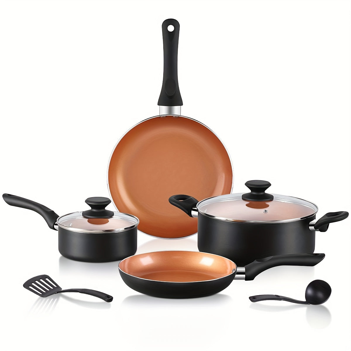 Set of 6 Nonstick Ceramic Cookware with Lids, Copper Aluminum, Induction Compatible