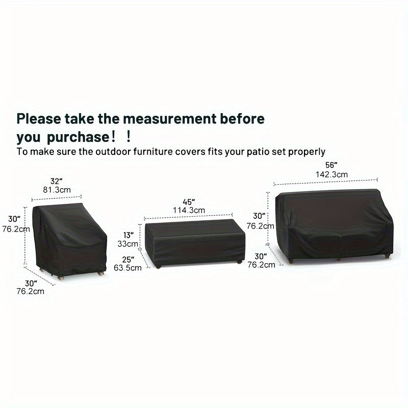 Heavy Duty Waterproof Outdoor Patio Furniture Cover Set for Loveseat, Chairs, and Coffee Table Black