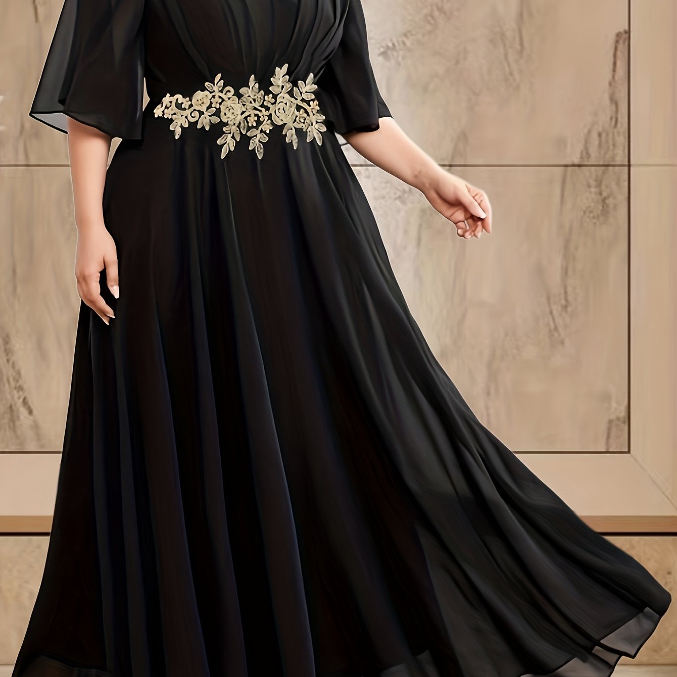 Платье для подружек невесты большого размера с цветочным рукавом и V-образным вырезом, короткий рукав, свадебное