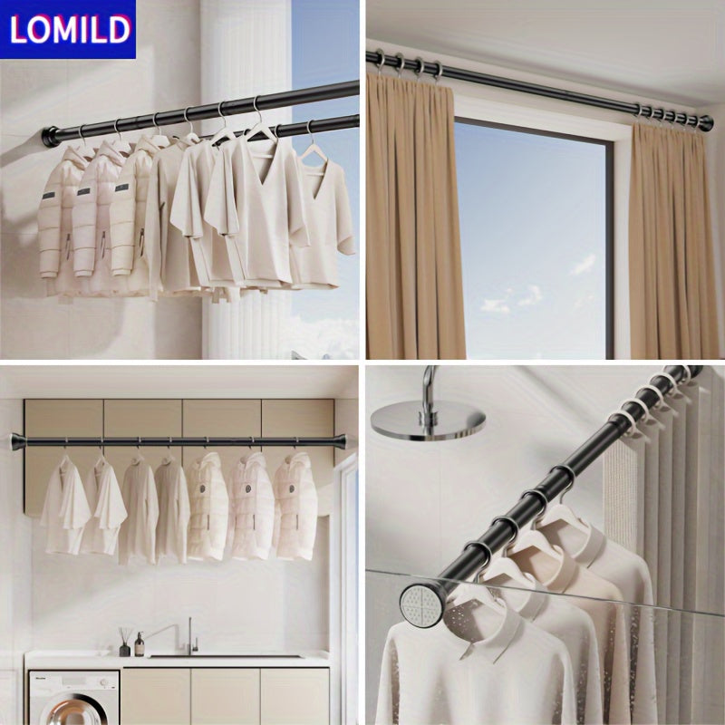 Stainless Steel Tension Shower Curtain Rod Black Extendable for Bathroom Bedroom Balcony