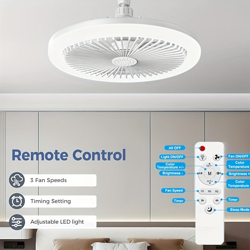 360° Ceiling Fan with Remote Control Dimmable LED Light 50W Three-Speed White