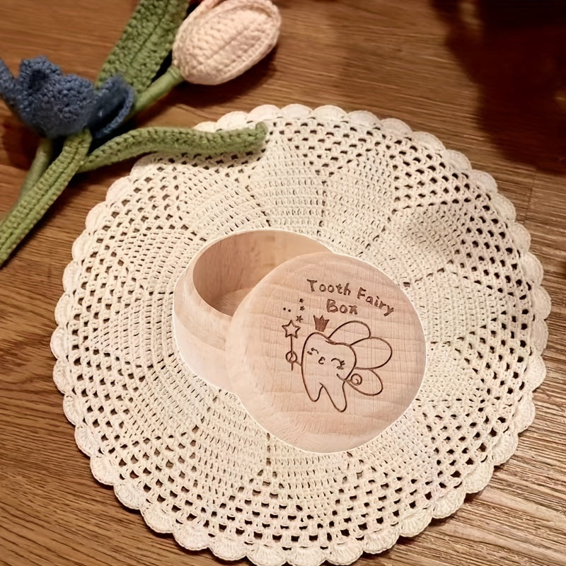 Wooden Tooth Fairy Memory Box for Milk Teeth and Fetal Hair Storage