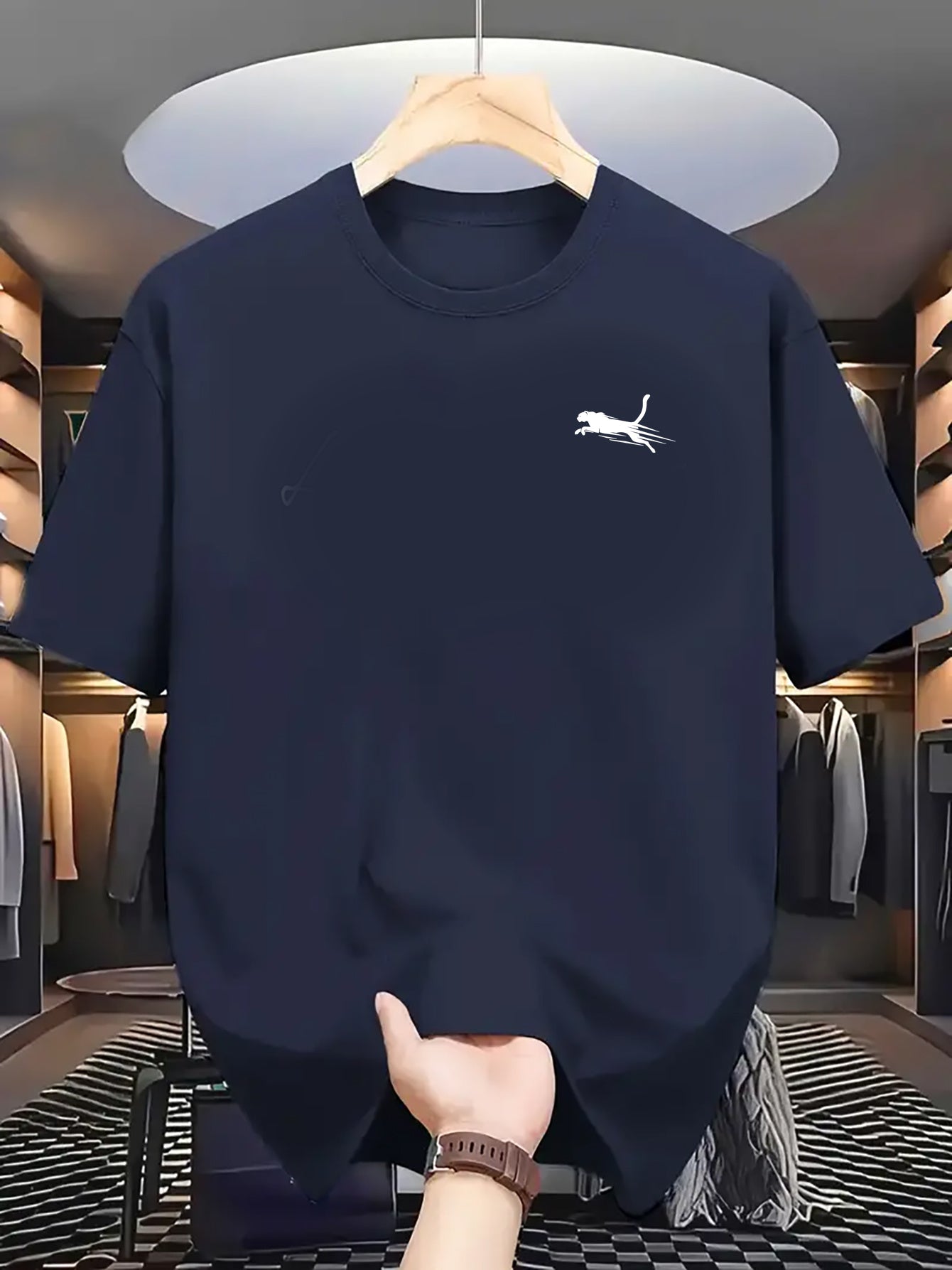 Мужская футболка большого размера из полиэстера с черным геометрическим принтом для повседневных спортивных летних прогулок