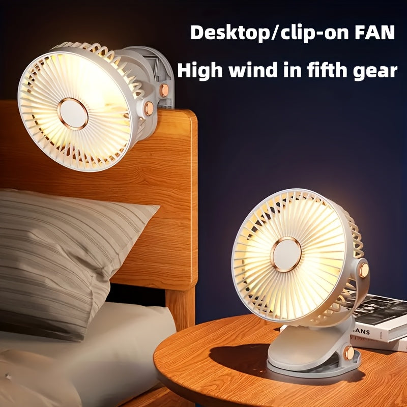 Portable USB Rechargeable Fan with 720° Rotation and Night Light for Home Office Travel