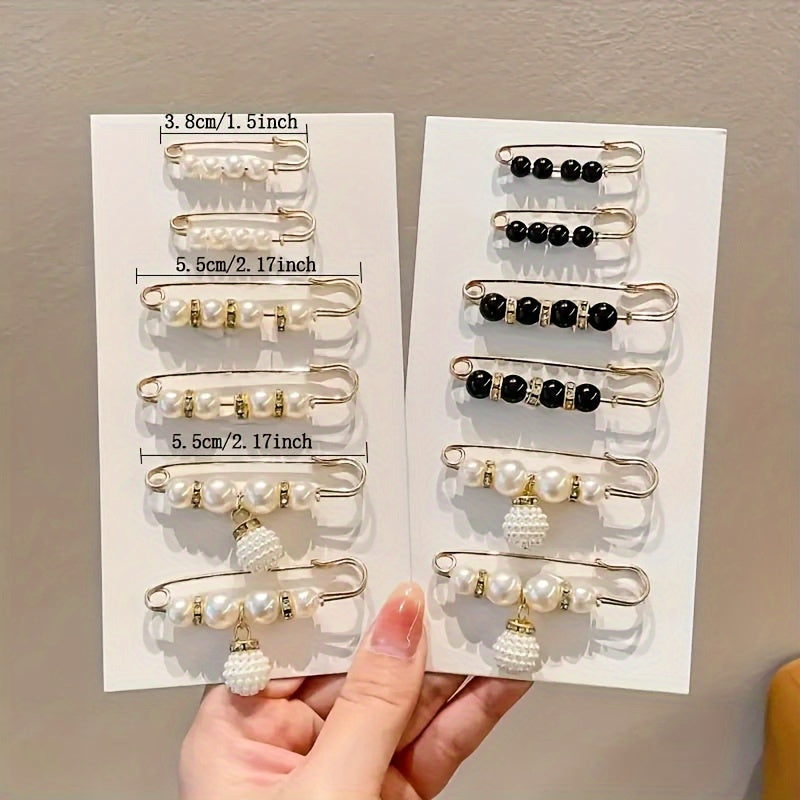 6 элегантных искусственных жемчужных брошей в черно-белом цвете, идеально подходящих для любого наряда.