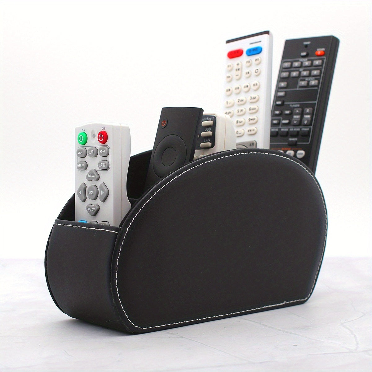 Remote Control Organizer Storage Box with 5 Compartments for Makeup Brushes Pens and Desktop Items PU Leather