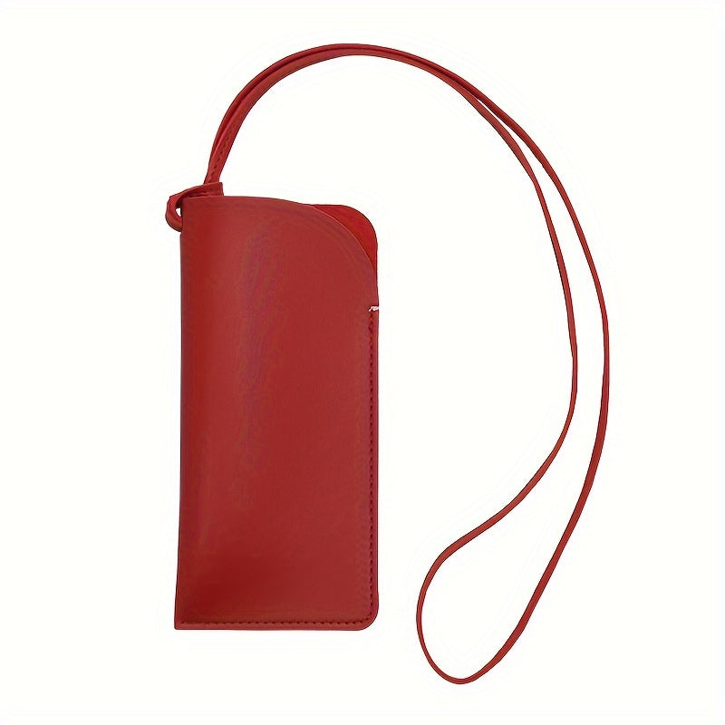 Faux Leather ko‘zoynaklar sumkasi, konkav shakl va osma bo‘yin lanyard bilan, zamonaviy to‘g‘ri rang