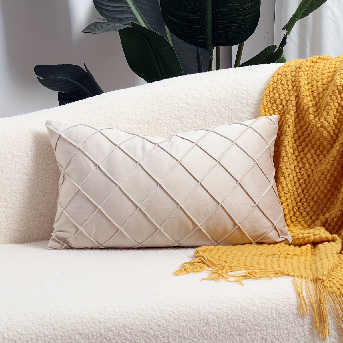 Argyle Polyester Velvet Throw Pillow Cover for Sofa Couch Living Room Decor