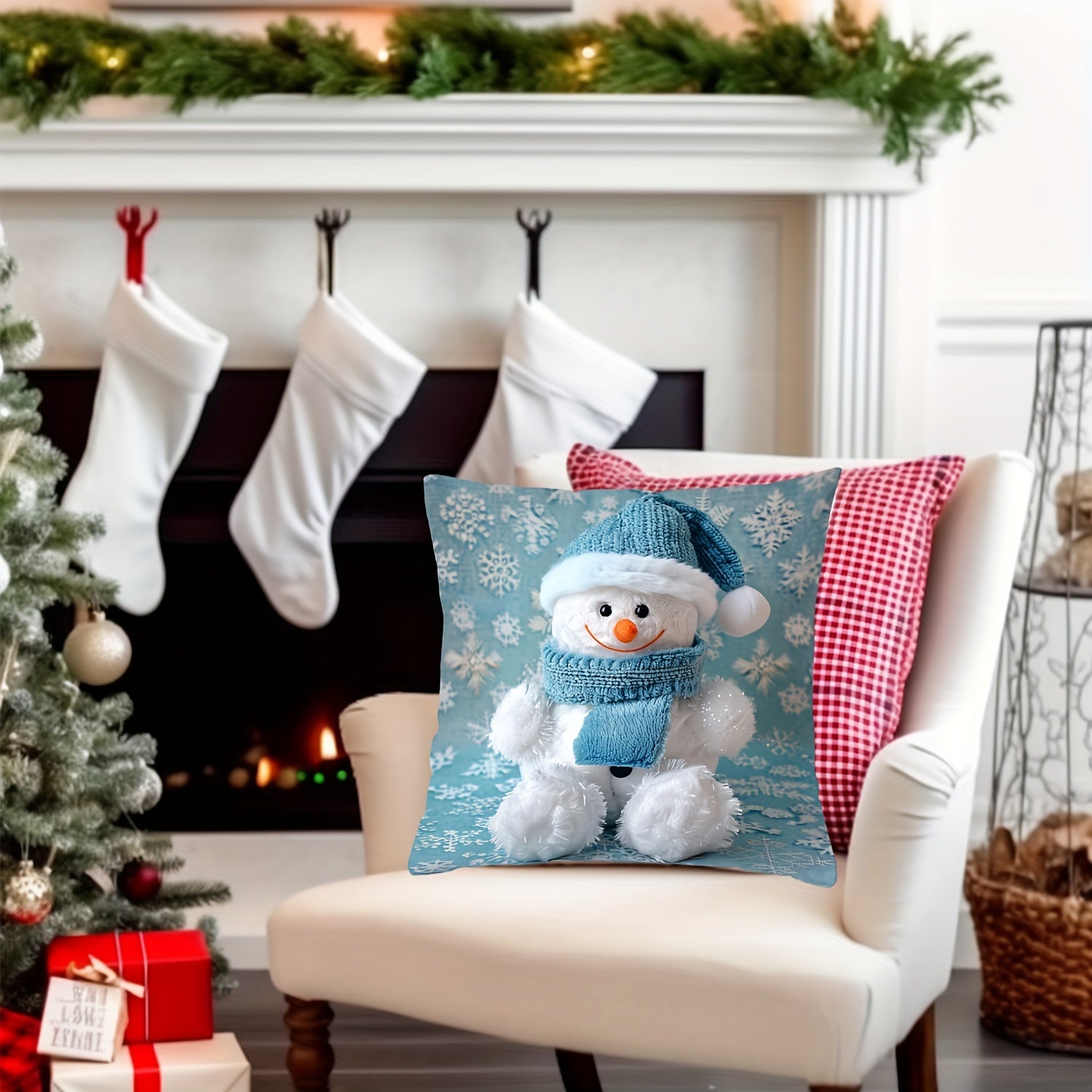 Christmas Snowman Throw Pillow Cover 44.96cm Polyester Zipper Sofa Living Room Bedroom