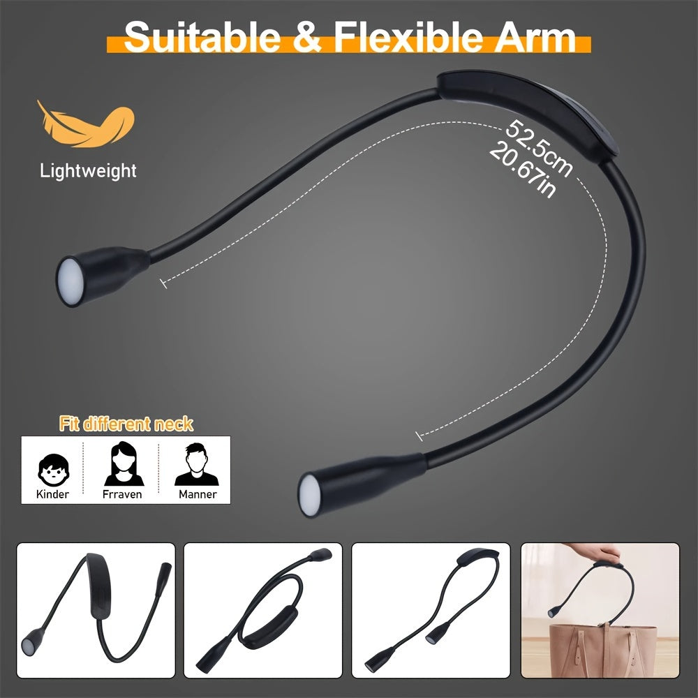 Luz de lectura flexible LED para cuello con 3 modos de color, recargable por USB, ajuste de brillo para cama, camping y actividades al aire libre