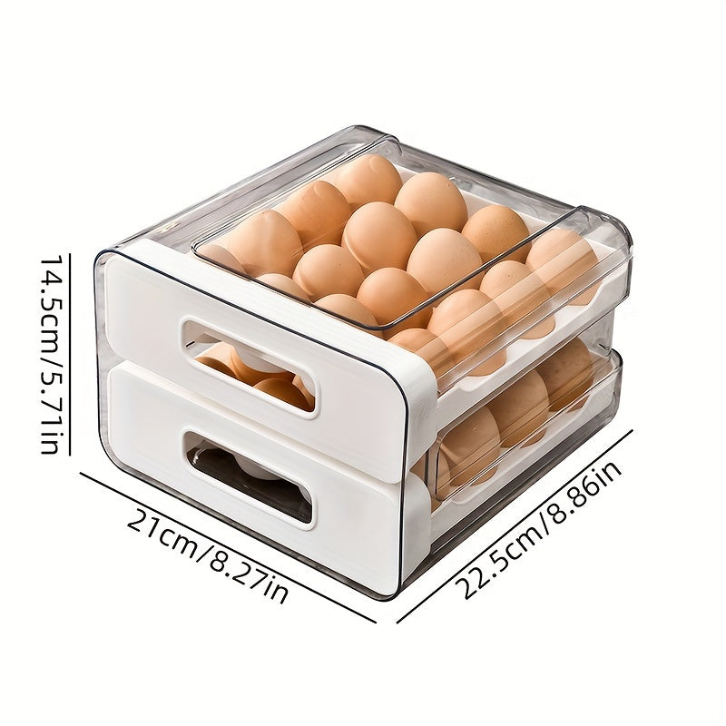 32-Grid Transparent Double-Layer Egg Storage Box Made of PET and PP for Refrigerator Organization