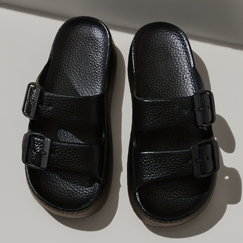 Women's Casual Solid Color EVA Platform Slippers with Buckle Closure Breathable Anti-Slip Super Thick Sole