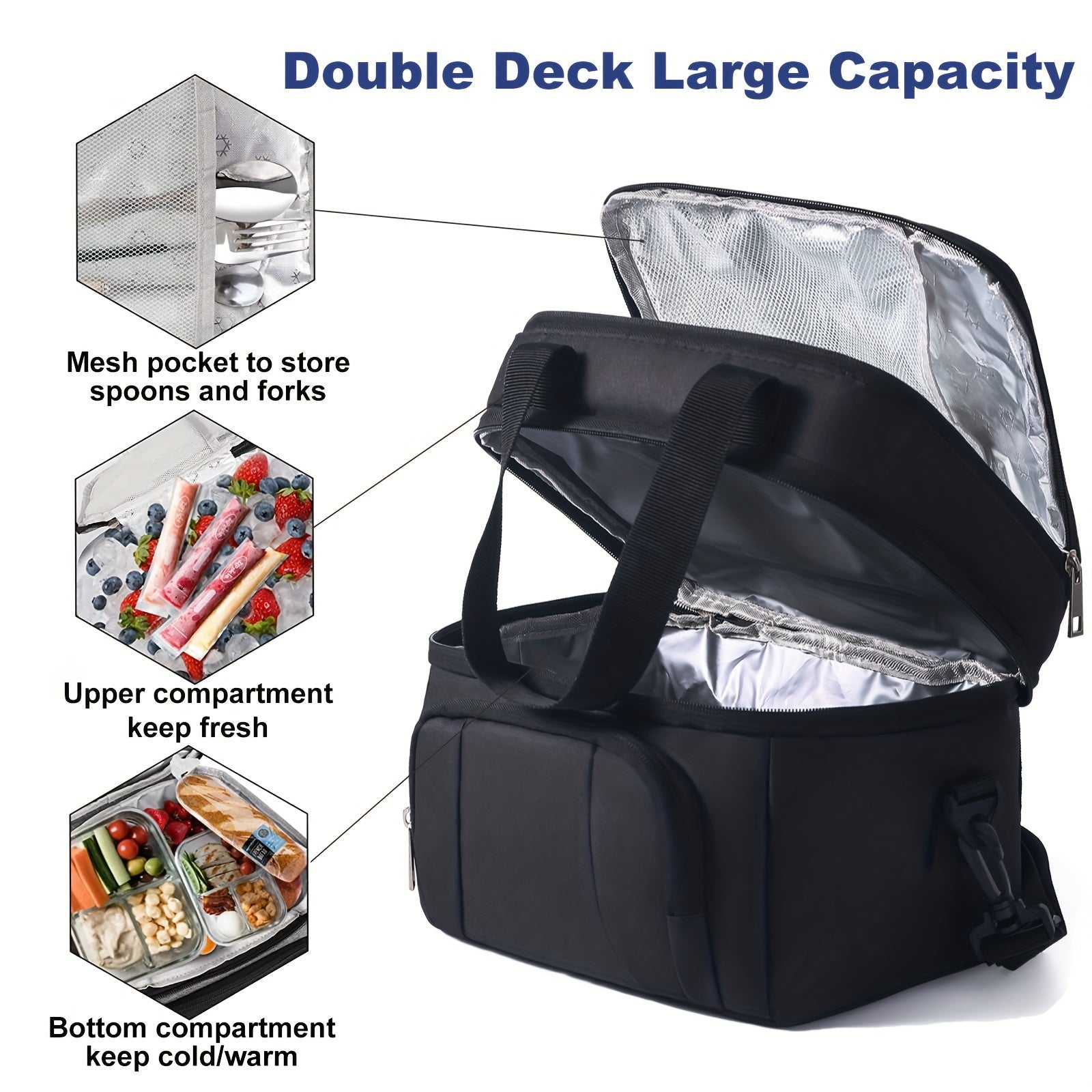 Insulated Lunch Bag Leak-Proof Tote with Adjustable Shoulder Strap for Outdoor Use