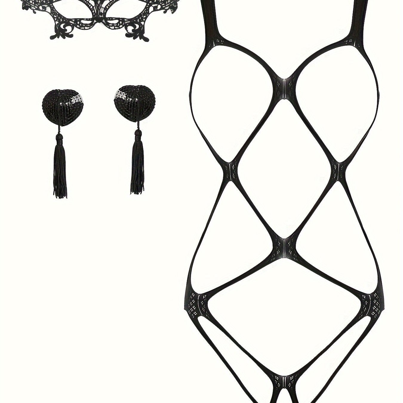 Women's Lingerie Set Bodysuit with Nipple Pads and Eye Mask Nylon Solid Color Hollow Detail