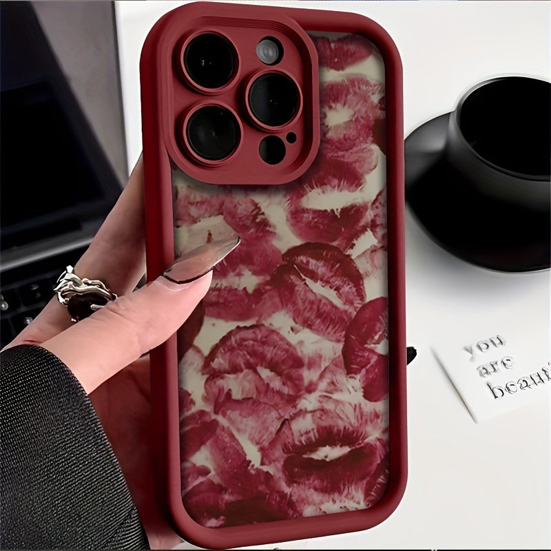 High-Quality TPU Phone Case with Red Lip Print for iPhone Models