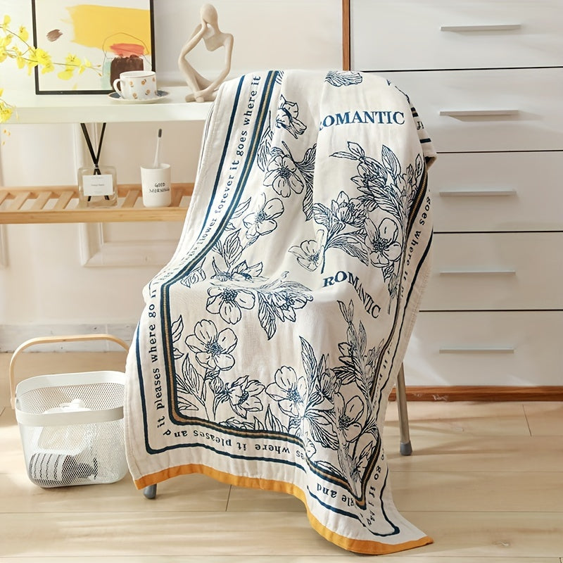 Cotton Gauze Bath Towel with Floral Pattern Soft Absorbent Machine Washable