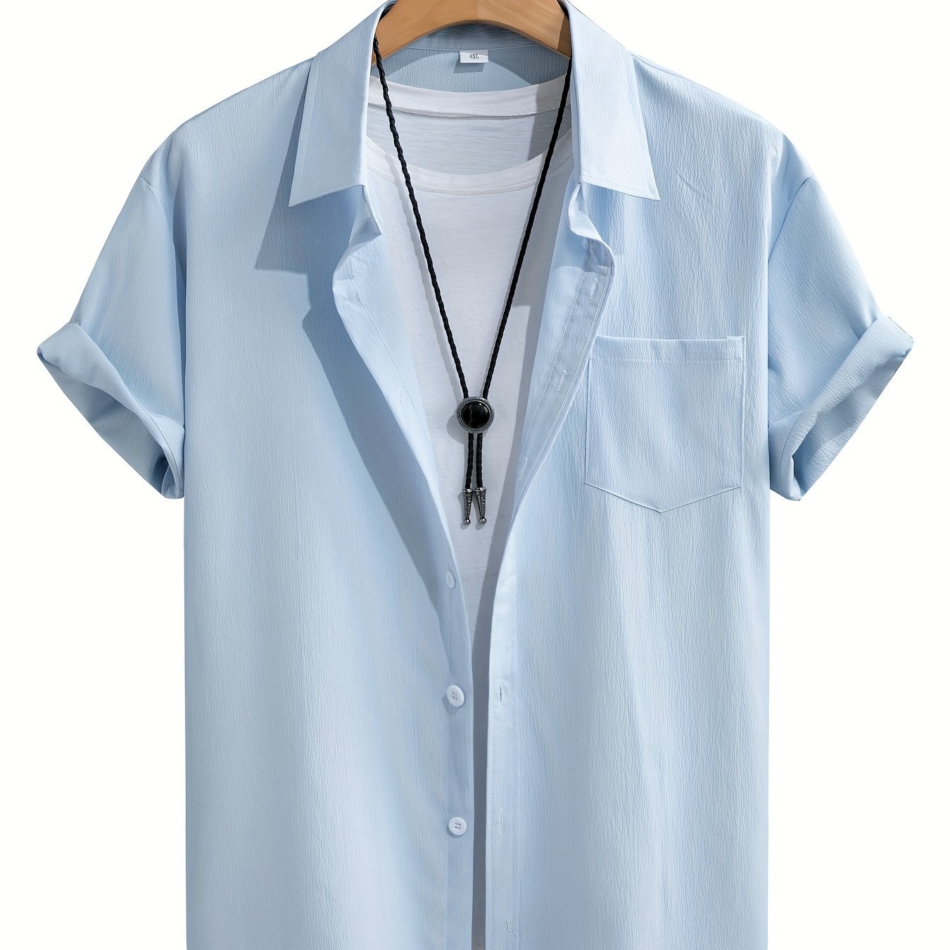 Men's Plus Size Summer Shirt Casual Woven Polyester Solid Color Lapel Short Sleeve