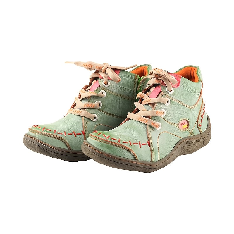 Women's Ankle Boots Leather Casual Flat Heel Zipper Comfort