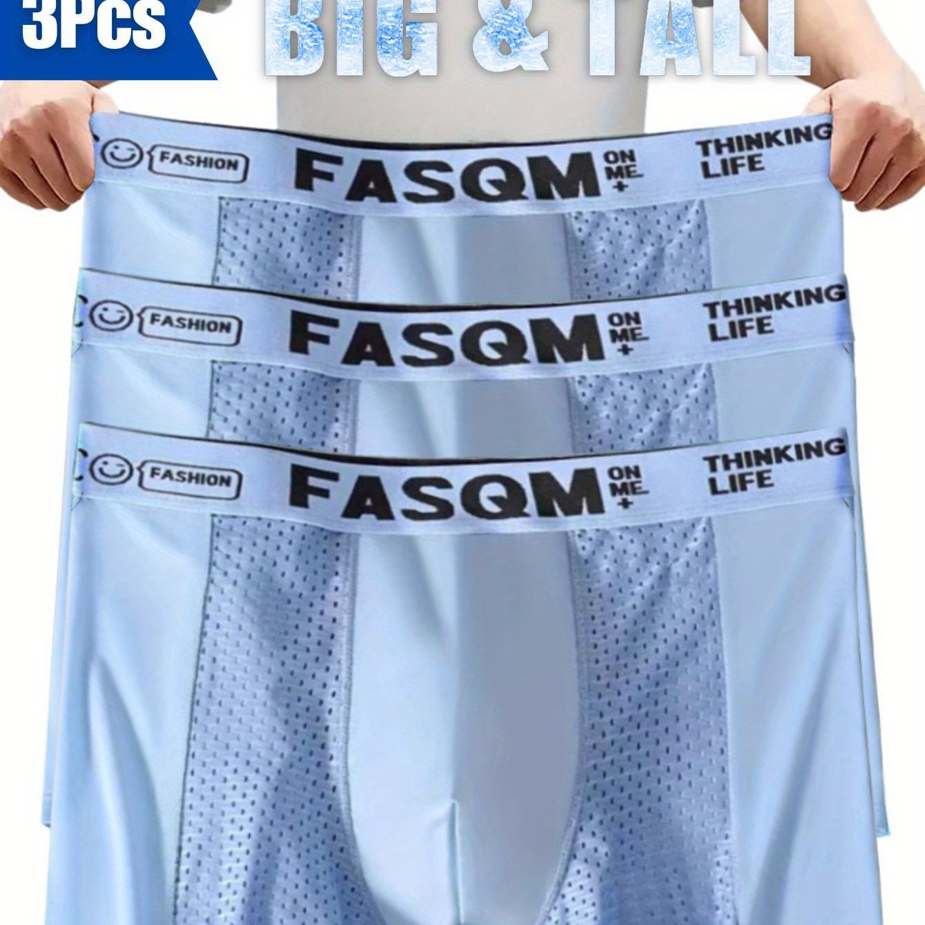 Plus Size Men's Breathable Mesh Boxer Briefs with Stretchy Fabric in Green Sky Blue Black or Gray