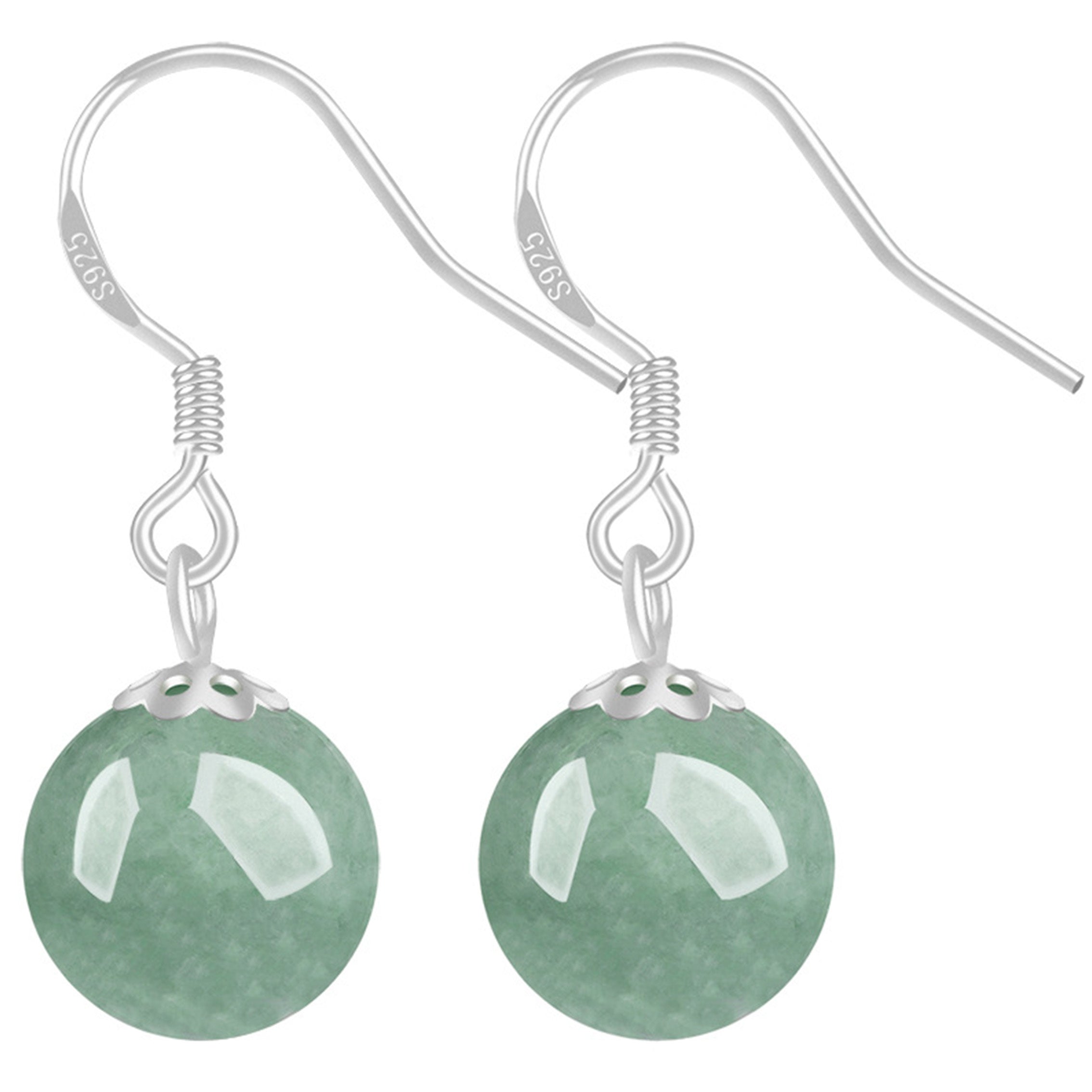 Tribal Style Dangle Earrings with Synthetic October Birthstone Jade Sterling Silver Plated Fashionable Imitation Jade Pendant